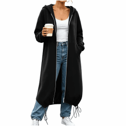 Sweatjacke Damen Lang,Langarm Hoodie Jacke Kapuzenjacke mit Kordelzug Taillen Reißverschluss Sweatshirt Jacke Leichte Pulli Sweatjacke Sweatshirts Kapuzenpullover Streetwear Strickjacke mit Taschen Schwarz L Angebot bei HelloDeals
