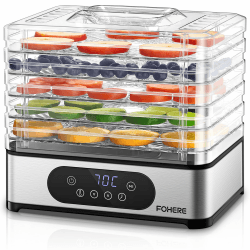 FOHERE Dörrautomat Edelstahl, Dörrgerät mit 5 höhenverstellbaren Tabletts | LED-Anzeige, 420W, 35-70°C, 48h-Timer, für Lebensmittel, Pilze, Früchte, Fleisch, Fisch, Gemüse, BPA frei Angebot bei HelloDeals