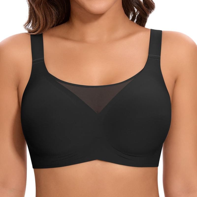 Jiuday BH Damen ohne Bügel Große Brüste Starker Halt Soft Jelly Bra Bügelloser Push Up Seitenträger BH Nahtloser Bequem T Shirt Gepolstert Mesh Bralette Schwarz XXL Angebot bei HelloDeals