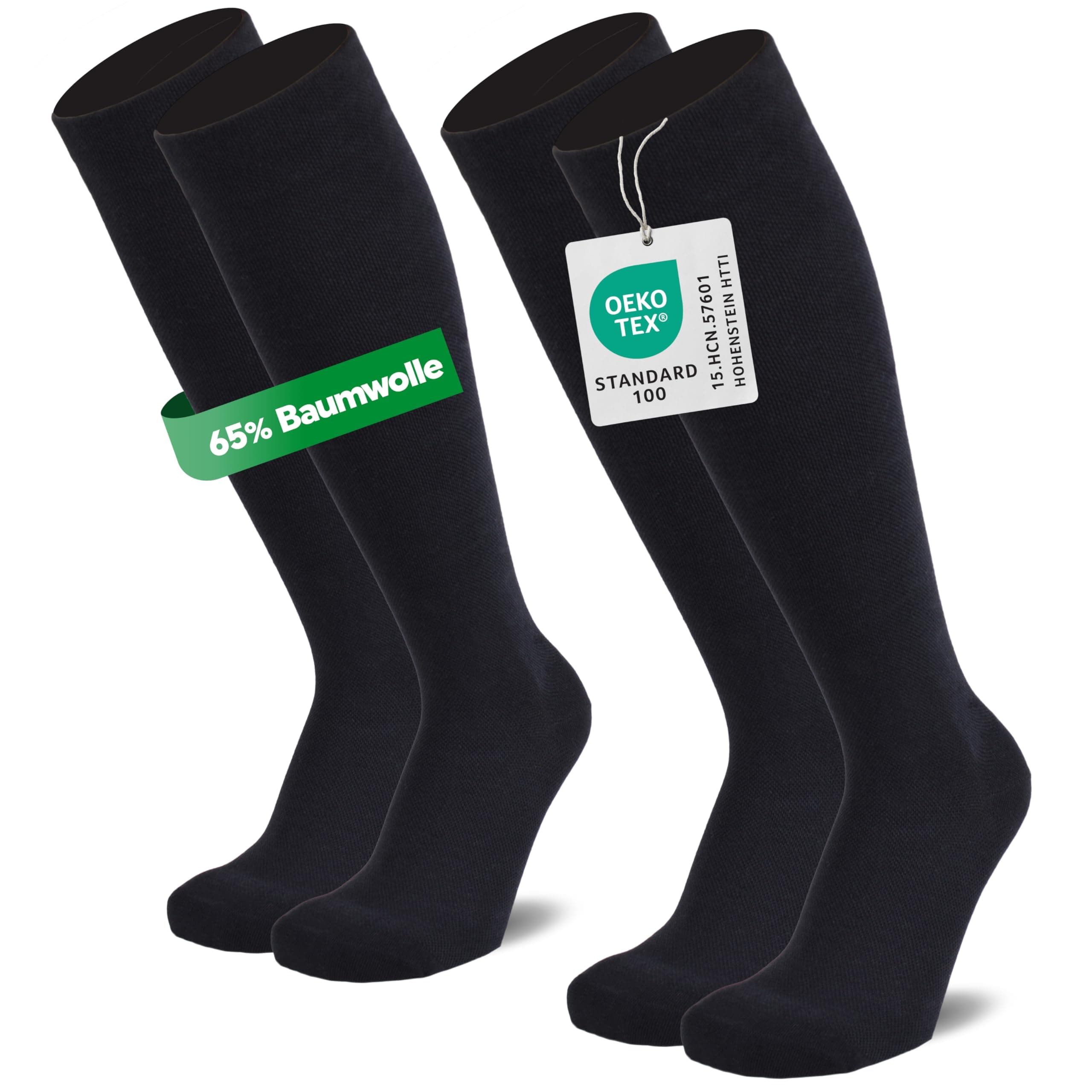 Stützstrümpfe (2 Paar) mit Kompression, Reisestrümpfe mit 65% Baumwolle, Kompressionsstrümpfe für Damen & Herren - Stützkniestrümpfe ohne störende Naht 47-50 2x Schwarz Angebot bei HelloDeals