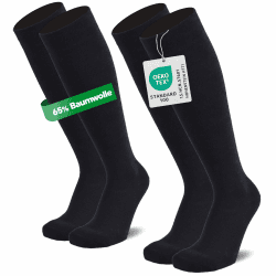 Stützstrümpfe (2 Paar) mit Kompression, Reisestrümpfe mit 65% Baumwolle, Kompressionsstrümpfe für Damen & Herren - Stützkniestrümpfe ohne störende Naht 47-50 2x Schwarz Angebot bei HelloDeals
