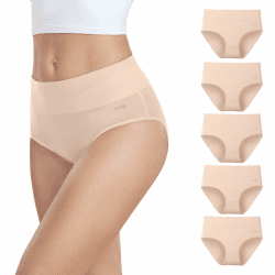 anqier Unterhosen Damen 5er Pack Stretch Baumwolle Hohe Taille Slips Damen Cremefarben L Angebot bei HelloDeals