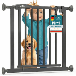 KIDIZ Treppenschutzgitter ohne Bohren | Verstellbare Breite: 81-87 cm, 75 cm hoch, Türschutzgitter und Absperrgitter für Kinder und Hunde, Beidseitige Einhand Öffnung, 90° Open-Stop System, Anthrazit 81 - 87 cm Anthrazit Angebot bei HelloDeals