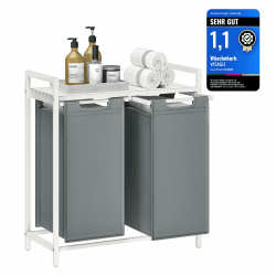 VASAGLE Wäschekorb 2 Fächer, Wäschesammler mit Ablage, Wäschebox, Wäschesack aus Oxford-Gewebe abnehmbar, Metallrahmen, 2 x 46 L, 73 x 33 x 72 cm, schiefergrau-mattweiß BLH201W11 Schiefergrau + Mattweiß 92 L (2 Fächer) Angebot bei HelloDeals