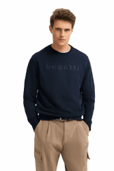 bugatti Herren Sweatshirt Rundhals 8650-85070D | Modern Fit, 3D-Logo-Print, Baumwolle-Polyester-Mix M 390-marine Angebot bei HelloDeals