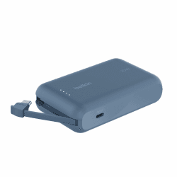 Belkin BoostCharge 10000mAh Power Bank, integriertes USB-C-Kabel – Blau | 10K Powerbank, bis zu 2 Geräte Laden (1 USB-C-Port + Kabel), 20W Akkupack, LED-Anzeige, Hergestellt mit Recyceltem Kunststoff Angebot bei HelloDeals