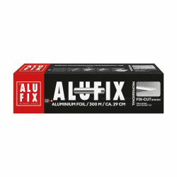 ALUFIX Alufolie mit Schneidsystem / 1 Rolle/ 29cm x 300m/ 10 μm/Silber/Reißfest/Hitze- und Feuchtigkeitsbeständig/Formstabil/Recycelbar/für die Küche/zum Backen Angebot bei HelloDeals