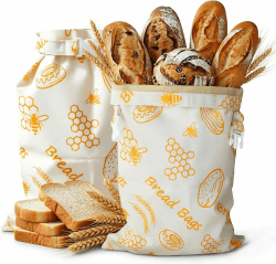 Bienenwachs Brotbeutel, 2 Stück Wiederverwendbare Brotbeutel Leinen 43×33cm | Natürliche Bienenwachs Beschichtete, Frischhalten, Baumwoll Aufbewahrungsbeutel für Selbstgebackenes Brot, Backwaren, Orange Angebot bei HelloDeals
