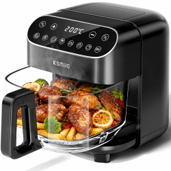 Kismile Glas Airfryer 4,7L, Heißluftfritteuse, Borosilikatglas, Touchscreen | 4,7L Borosilikatglas-Korb ohne Beschichtung, PFAS-frei & spülmaschinenfest – 1500W, 8 Programme, 40-200°C, Touchscreen 4.7L-Schwarz Angebot bei HelloDeals