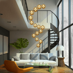 CBJKTX Pendelleuchte Treppenhaus 15 Flammig 320cm Hängelampe Bernstein | Höheverstellbar Modern Hängeleuchte, Glaskugel Pendellampe, für Wohnzimmer Galerie Ballsaal Villa Esstisch Bernstein 15-Flammig Angebot bei HelloDeals