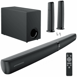 Soundbar mit Subwoofer für TV Geräte, 2-in-1 abnehmbare Sound bar, 120W, kräftiger Bass, 3 Modi, kompatibel mit Bluetooth 5.3/ARC/Opt/AUX für TV, PC, Gaming, Beamer 1 Pcs (Schwarz) Angebot bei HelloDeals