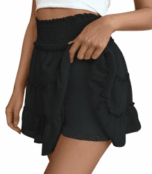Adigaber Damen Mini Rock Einfarbiger Hoher Taille mit Kurzen Hosen | Kurze，Tüll, Sicherheitsfutter, Mesh, Elastischer Bund, Rüsche, Bedruckt, Bauchkontrollierend, Atmungsaktiv, Party, Urlaub M Schwarz Angebot bei HelloDeals