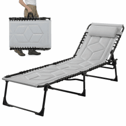 Palawano Faltbare Sonnenliege mit 5-Fach Verstellbarer Rückenlehne | Feldbett Klappbar für Garten, Balkon, Strand, Pool, Gartenliege Campingbett für Camping, Reise (Grau) Angebot bei HelloDeals