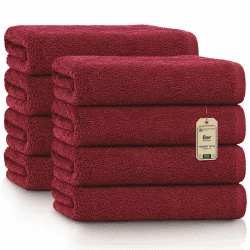 NatureMark Handtücher - Set mit 8 Stück – 100% Baumwolle, Weich & Saugfähig, Premium Qualität für Badezimmer, Spa und Fitness, 50 × 100cm, Bordeaux Rot Bordeaux Rot 50x100 cm Angebot bei HelloDeals