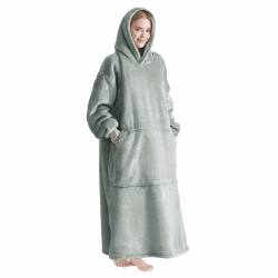 Good Nite Decke mit Ärmeln – Übergroße Sherpa kuscheldecke für Frauen und Männer, Tragbare Warm Decken mit Taschen, Adult Cosy Sweater Hoodie Grau 90x130cm Grau - Doppelter Filz Angebot bei HelloDeals