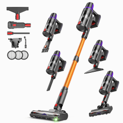 TechRise 8-in-1-Funktion Akku Staubsauger 45000Pa/500W/60Min, Display | Anti-Tangle-Bürste, Staubsauger Kabellos mit Display, Stielstaubsauger für Zuhause, Tierhaare/Teppiche/Hartböden Gold Angebot bei HelloDeals