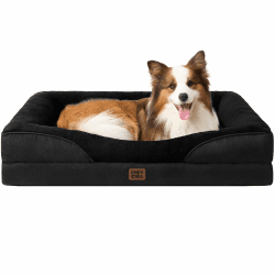 EHEYCIGA Orthopädisches Hundebett mit 4 Rändern, 91x68cm, Schwarz | Memory Foam, Waschbarer Bezug, Wasserdichte Beschichtung, Rutschfester Boden, Reversibles Design, Dauerhafter Reißverschluss L 91 x B 68 x H 18 cm Schwarz Angebot bei HelloDeals