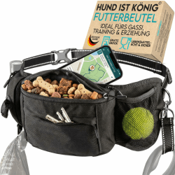 HUND IST KÖNIG Leckerlitasche für Hunde - Bauchtasche/Gassi Tasche Hund | Robuste Bauchtasche Hundetraining - Futterbeutel Hunde mit Kotbeutelspender, Handyfach & Gurt für Flexileine - Hundezubehör Schwarz Angebot bei HelloDeals