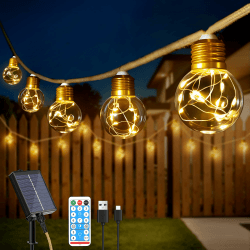 Ollny Solar Lichterkette Outdoor 8 m 16 LED Glühbirnen mit 8 Modi Warmweiß | Solarlichterkette außen wetterfest, mit Timer, dimmbar, Memory und USB für Garten, Balkon und Terrasse 8M 16L Angebot bei HelloDeals