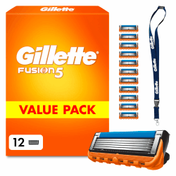 Gillette Fusion 5 Klingen Herren, 12 Original Rasierklingen, Orange | Für Nassrasierer mit Größerem Gleitstreifen für Ein Sanftes Gleiten Und für Eine Unglaublich Gründliche Und Komfortable Rasur 12 Klingen + Schlüsselanhänger Angebot bei HelloDeals