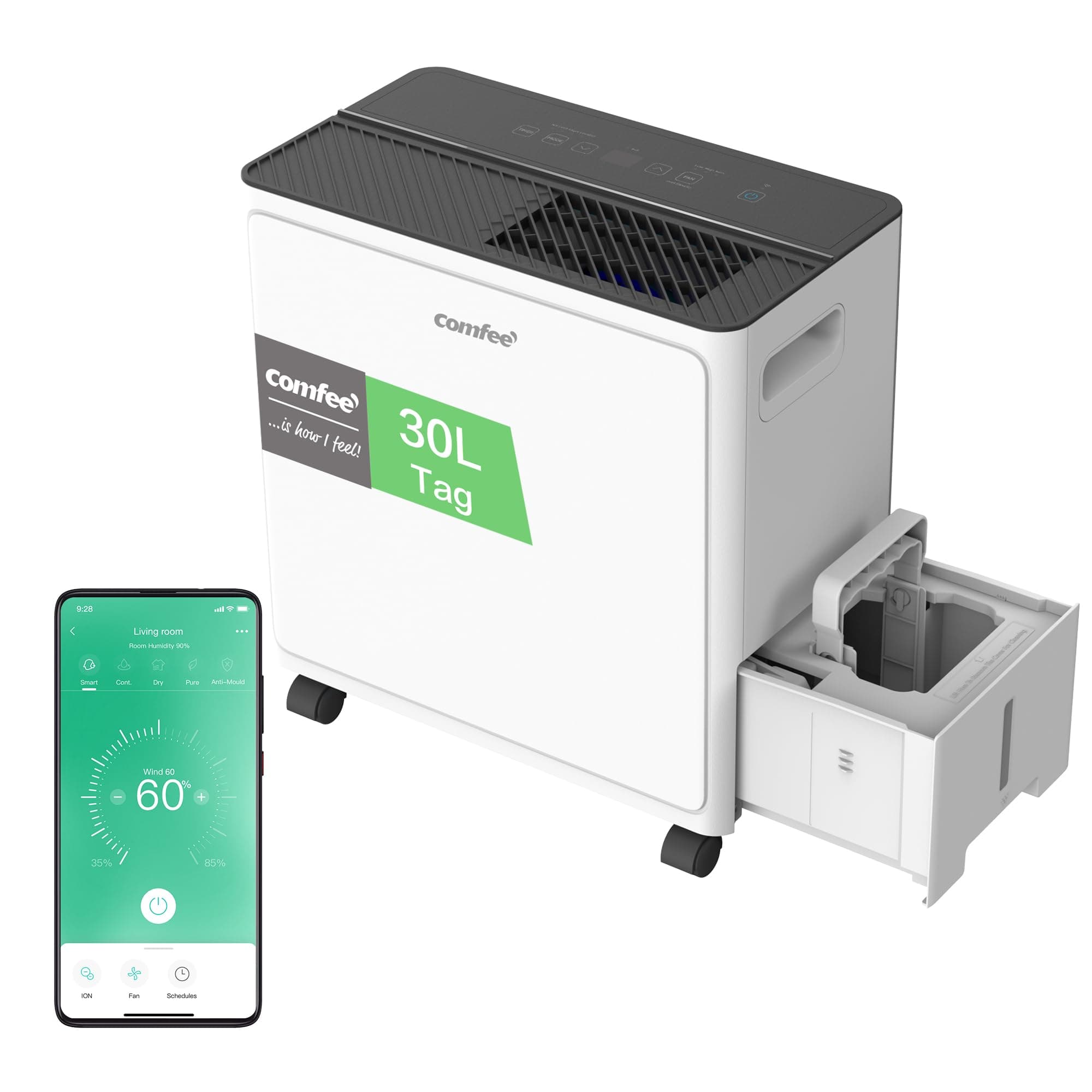 COMFEE CDDAE-30DEN7-QA3 Luftentfeuchter 30L/Tag für bis zu 73㎡, 3-Liter-Tank, drehbare Räder, Trocknungsmodus, Geräuschreduzierung, Automatische Abtauung CDDAE-30DEN7-QA3 (EU) Angebot bei HelloDeals