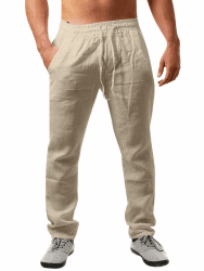 Runcati Herren Leinenhose Lang Sommerhose mit Kordelzug | Loose Fit, Baumwolle, Leinen, Freizeithose, Einfarbiges, Leicht, 3 Taschen, Für Alltag, Strand XL Aprikose Angebot bei HelloDeals