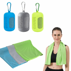 dogmoon Kühlende Handtücher, 3 Stück Schnelltrocknendes Sporthandtuch mit Tragbaren Silikonhüllen, Cooling Towel, Kühltücher Sporthandtuch Microfase für Fitness Outdoor Sports(30 x 90cm, 3 Farben) Tiefblau, Grau, Grün Angebot bei HelloDeals