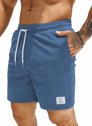 JMIERR Herren Corduroy Shorts mit 3 Taschen | Sommerstrand, Lässig, Elastische Taille, Schnüre, Leichtgewicht, Maschinenwasche M D Blau Angebot bei HelloDeals