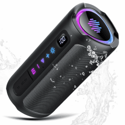 aowoka Bluetooth Lautsprecher mit Licht, 20W tragbare Musikbox, verbesserter Bass, LED-Anzeige, 20 Std. Akku, Bluetooth 5.4, IPX7 wasserdicht, TWS, TF-Karte, Lautsprecher für Reisen, Sport, Party strahlend schwarz Angebot bei HelloDeals