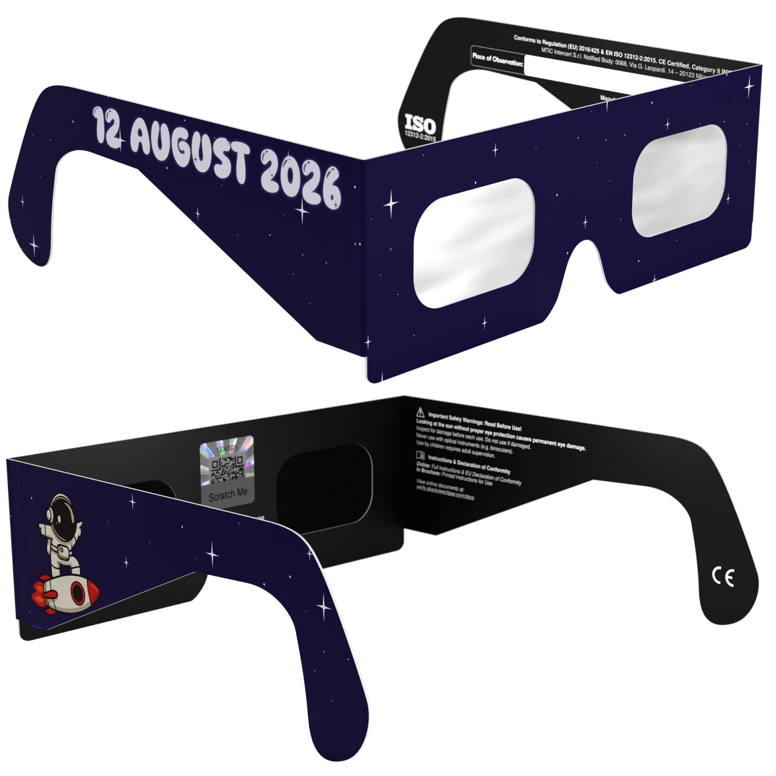 Absolute Eclipse Sonnenfinsternis Brille 2026 zum Sehen der Sonnenfinsternis - ISO 12312-2 CE Zertifiziert - 12. August 2026 - Erwachsene Kinder - EU Hersteller Anerkannt AAS - 55+ Designs Rocketrider 2 Pack Angebot bei HelloDeals