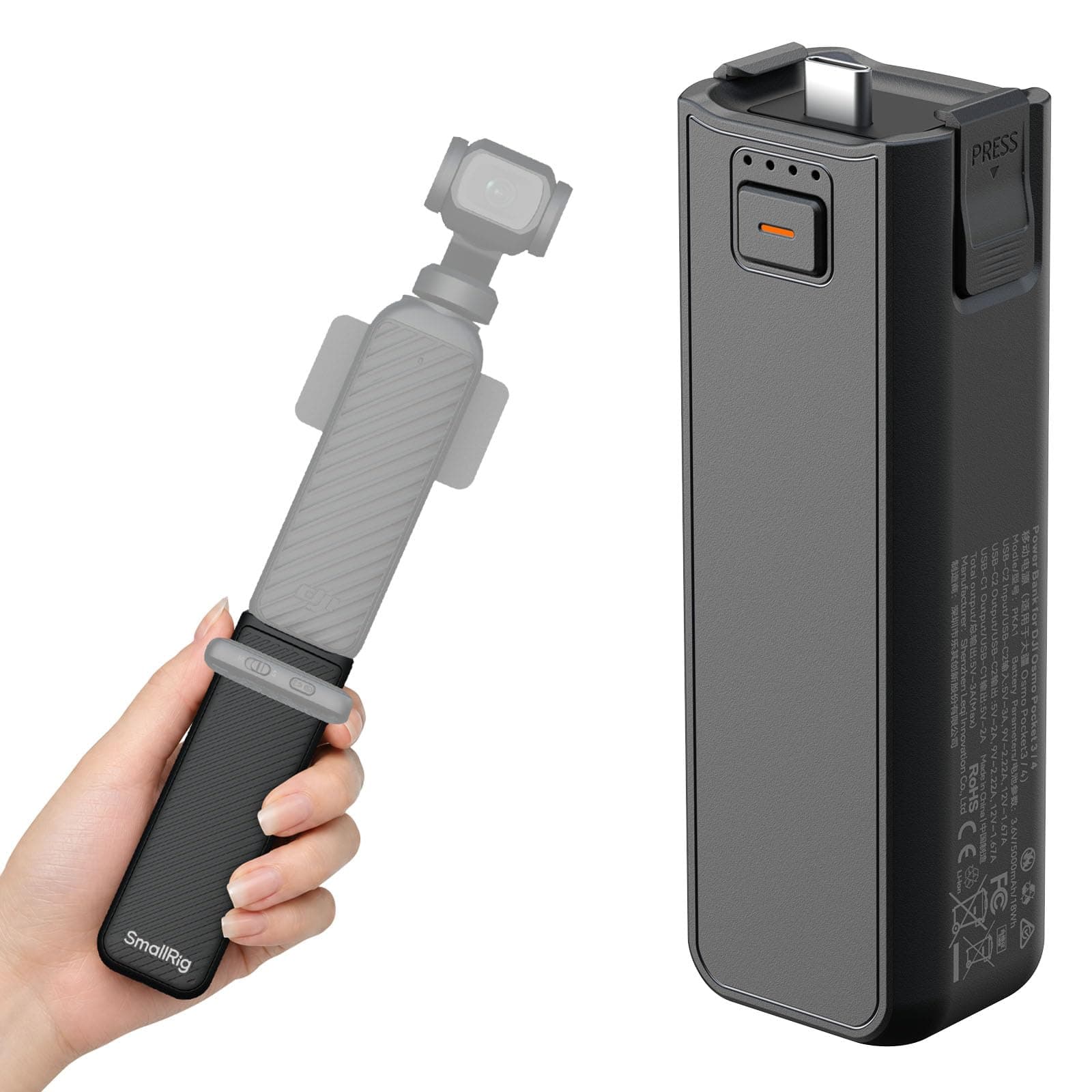 SMALLRIG 5000 mAh Akkugriff für DJI Osmo Pocket 4 Pro / 4/3-5705 | Power Grip mit 20 W Schnellladefunktion, Anschluss für Kabelloses Mic, 1/4"-Gewinde für Stativ, Smart Temperaturregelung-5705 Angebot bei HelloDeals