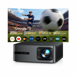 Beamer 4K mit Google TV 14.0, 2200 ANSI, MEMC, HDR10, 40W Dolby Audio, 4K Beamer Heimkino KI-Bildanpassung Smart Projektor Google Sprachsteuerung 2-Wege Bluetooth 5.4 WiFi6 2+32GB HDMI 2.1 Schwarz Angebot bei HelloDeals