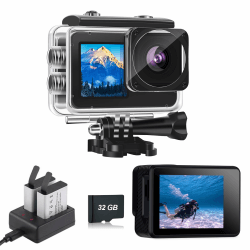 Xilecam Action Cam mit Doppeltem Bildschirm Von, bis 40mWasserdicht(Schw | Wasserdichte Kamera mit 32GB-Karte, zwei 1050mAh-Akkus. Ideal für Radfahren, Helmmontage, Tauchen und alltägliche Vlogs. Schwarz Angebot bei HelloDeals