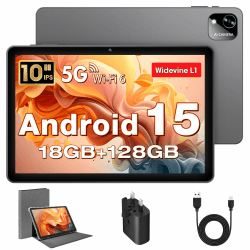 Tablet 10 Zoll, Android 15 Tablets mit Hülle, Unisoc T30 Quad-Core, 18 GB RAM + 128 GB ROM + 1 TB TF, 1280x800 HD IPS Display, 5MP + 8MP Duale Kamera, 6000 mAh, WiFi 6, BT 5.0, Widevine L1 (K302) Schwarz Angebot bei HelloDeals