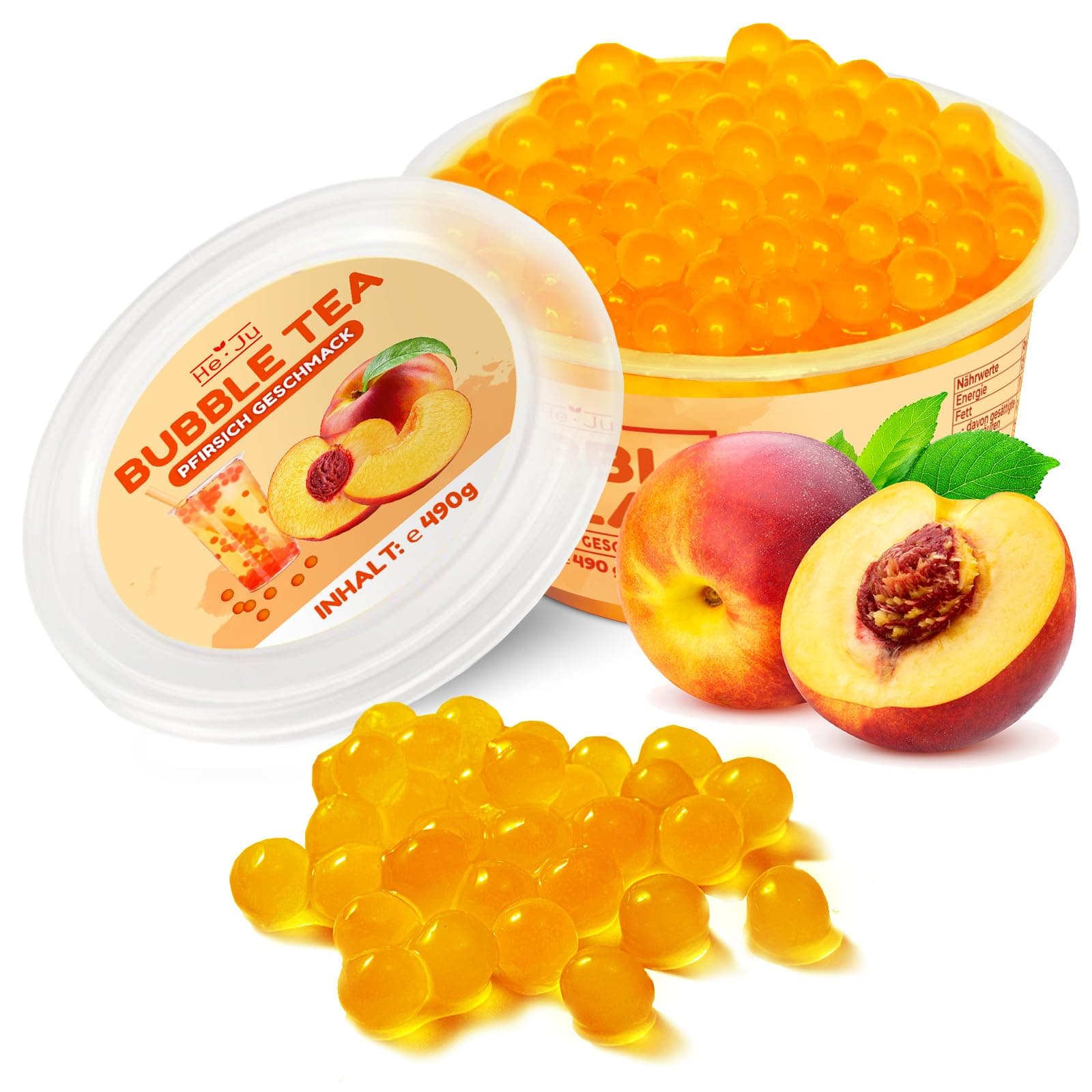 He-Ju Bubble Tea Perlen PFIRSICH 490 GRAMM vegan, glutenfrei, gelatinefrei, Boba Fruchtperlen Peach Angebot bei HelloDeals
