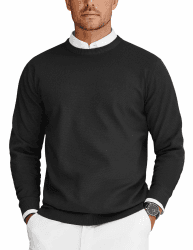 COOFANDY Pullover Herren Rundhals Strickpullover Business Pullover | Langarm Herrenpullover, Strickpullover mit Rundhals, Feinstrick Pulli, Business Casual Pullover, Regular Fit M Schwarz Angebot bei HelloDeals