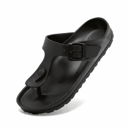 Lässig Flach Zehentrenner Damen, Sommer Schlappen Herren, Unisex Flip flop Sandalen mit Einstellbarer Schnalle, Eva Pantoletten Rutschfest Hausschuhe, Bequem Badelatschen Schwarz 39/40 EU Angebot bei HelloDeals