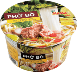 MAMA Instant-Bowl-Reisnudeln Pho Bo mit Rindfleischgeschmack – Instantnudelsuppe orientalischer Art – Authentisch thailändisch kochen – 6 x 65 g Angebot bei HelloDeals