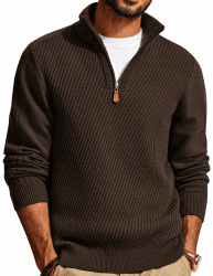 PJ PAUL JONES Herren Rollkragenpullover 1/4 Zip Troyer Pullover Langarm Strickpullover mit Turtleneck Sweater Pulli Winterpullover S Dunkelbraun Angebot bei HelloDeals
