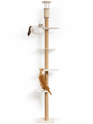 FUKUMARU Kratzbaum, 4 Etagen bis zur Decke reichender Katzenturm(250-274cm), wandmontierter Katzenbaum, aus robuster Multiplexplatte und Jute, mit gemütlicher Hängematte，beige beige:250-274cm Angebot bei HelloDeals