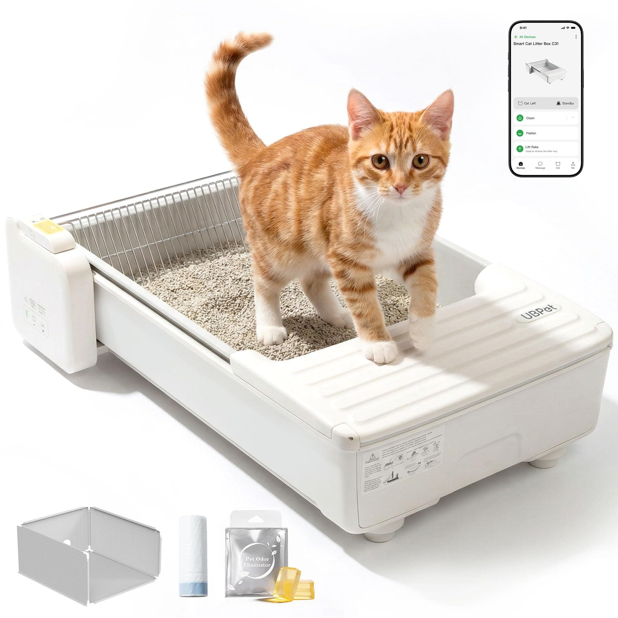 UBPET C31 Katzenklo Selbstreinigend,Offene Selbstreinigende Katzentoilette mit APP-Steuerung,Desodorierer,Doppeltes Rechenzahndesign,Große Fassungsvermögen,Automatisches Katzenklo für Mehrere Katzen weiß Angebot bei HelloDeals