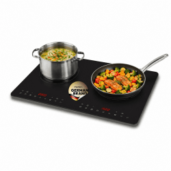 MEDION IC20D Induktionskochplatte 2 Platten Induktionskochfeld 3500 Watt | extra flach, 2 Kochplatten , 8 Automatikprogrammen und DIY, LED Display, Touchbedienung, nahtlose Kristallglas-Oberfläche Angebot bei HelloDeals