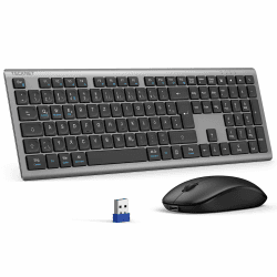 TECKNET Tastatur Maus Set Kabellos, 2.4G Wiederaufladbare Maus und Tastatur | Fullsize Deutsch QWERTZ Layout Ultraflach Funktastatur und Leise Mouse für Windows/PC & Laptop, Grau Angebot bei HelloDeals