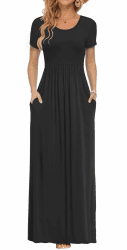 AUSELILY Damen Kurzarm Sommer Casual Long Maxi Kleider mit Taschen | Ganzjähriges Tragen, solider Blumendruck, Freizeitkleidung, Empire-Taille, Bodenlänge, Seitentaschen Schwarz XL Angebot bei HelloDeals
