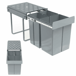 3 Fächer Einbaumülleimer System 2x10+20 Liter, Abfallsammler Ausziehbarer Mülleimer mit Teleskopschienen, Herausnehmbare Eimer Mülltrennsystem, Grau, 48 x 34,2 x 41,8cm 2x10L+1x20L Angebot bei HelloDeals