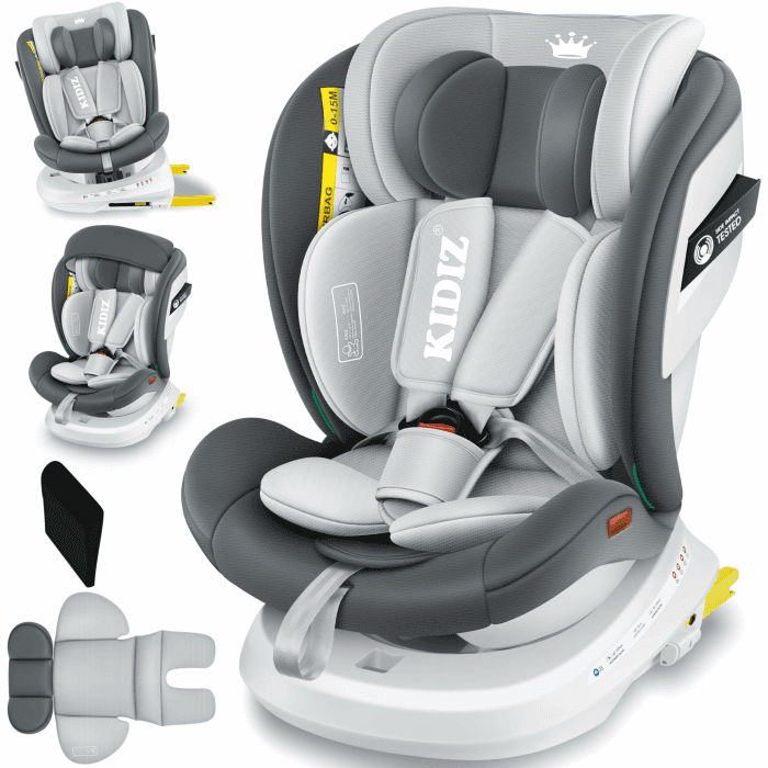 KIDIZ® Autokindersitz mit Isofix i-Size R129 100-150cm bis 12 Jahre, Kinderautositz Gruppe 0/1/2/3, mitwachsender Kindersitz, 5-Punkt-Gurt, höhenverstellbare Kopfstütze, Sitzerhöhung Auto, Anthrazit Angebot bei HelloDeals