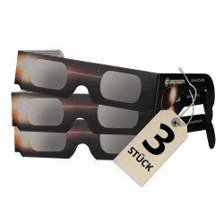 Bresser Sonnenfinsternis Brille CE-zertifiziert ISO 12312-2 3 Stück | Absolut sicher, bereit für die Sonnenfinsternis 2026, 2027, 2028, hellgelbes Sonnenbild, UV und IR Schutz, Made in USA Angebot bei HelloDeals
