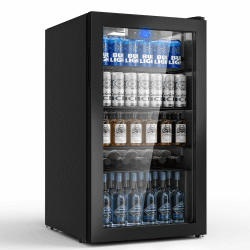 Airfish Getränkekühlschrank mit Glasfront 86L für 130 Dosen, Mini-Kühlschrank mit verstellbaren Regalen für Bier, Wein & Getränke, Ideal für Haushalt, Bar, Büro Schwarz Angebot bei HelloDeals