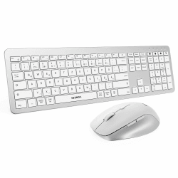 Seenda COE300 Tastatur Maus Set Kabellos, 3 Geräte, QWERTZ, Weiß und Silber | Dual-Bluetooth + 2,4 GHz USB, Ultra-Dünne Funktastatur für Windows, Mac OS, Laptops, iPads und Tablets Angebot bei HelloDeals