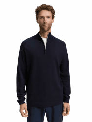 Tom Tailor Herren 1047569 Troyer Strickpullover mit Logo-Stickerei S 13160 - Knitted Navy Melange Angebot bei HelloDeals